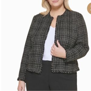 WOOL BLEND TWEED COLLARLESS BLAZER